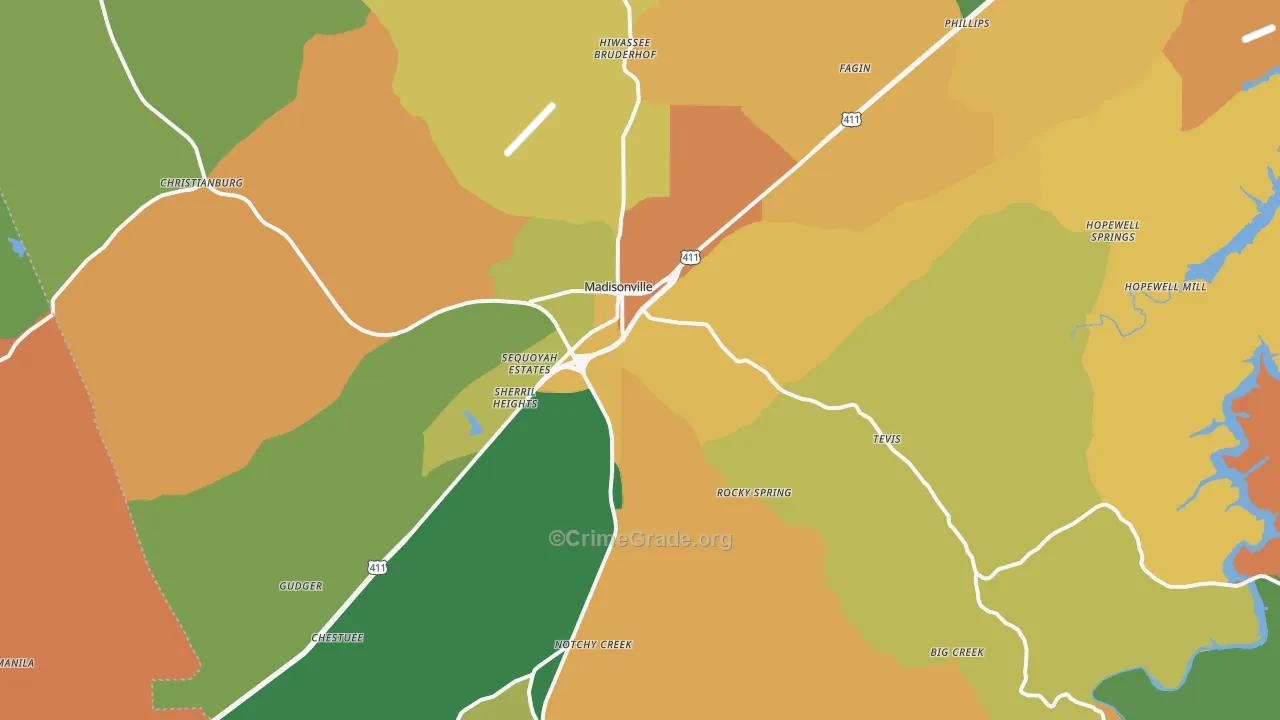 Madisonville, TN Map of Assault Rates