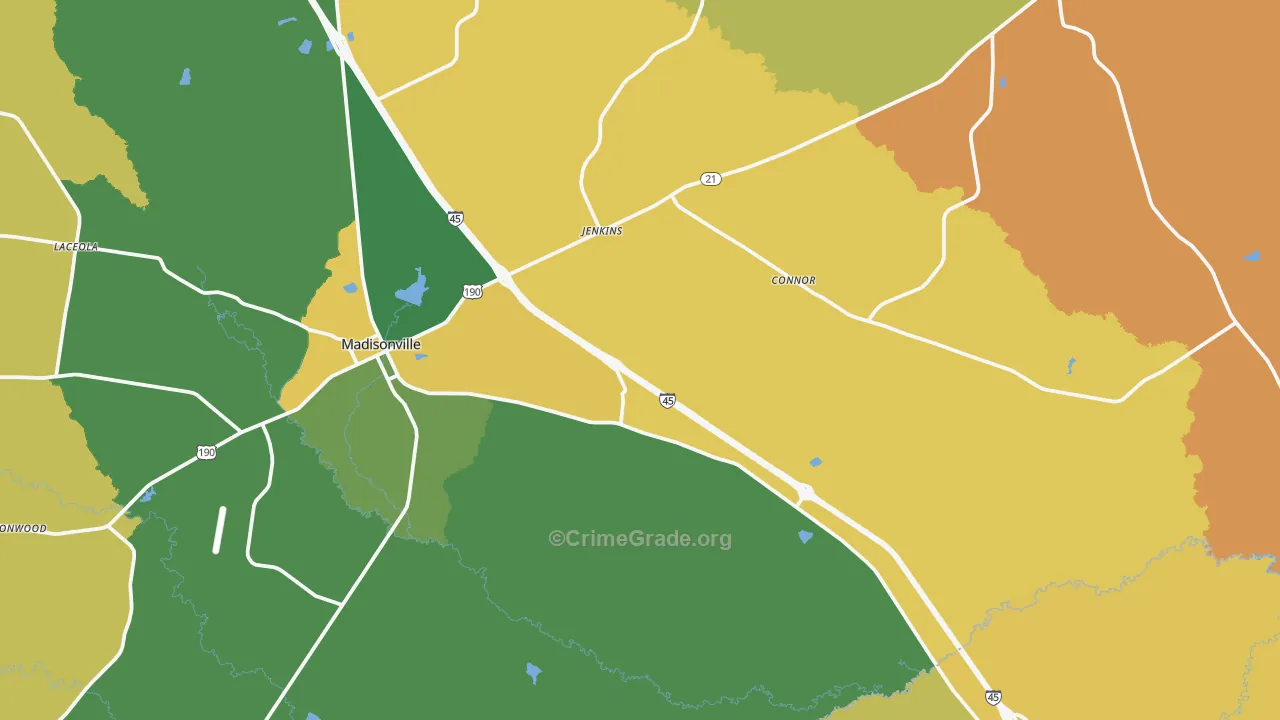 Madisonville, TX Map of Assault Rates