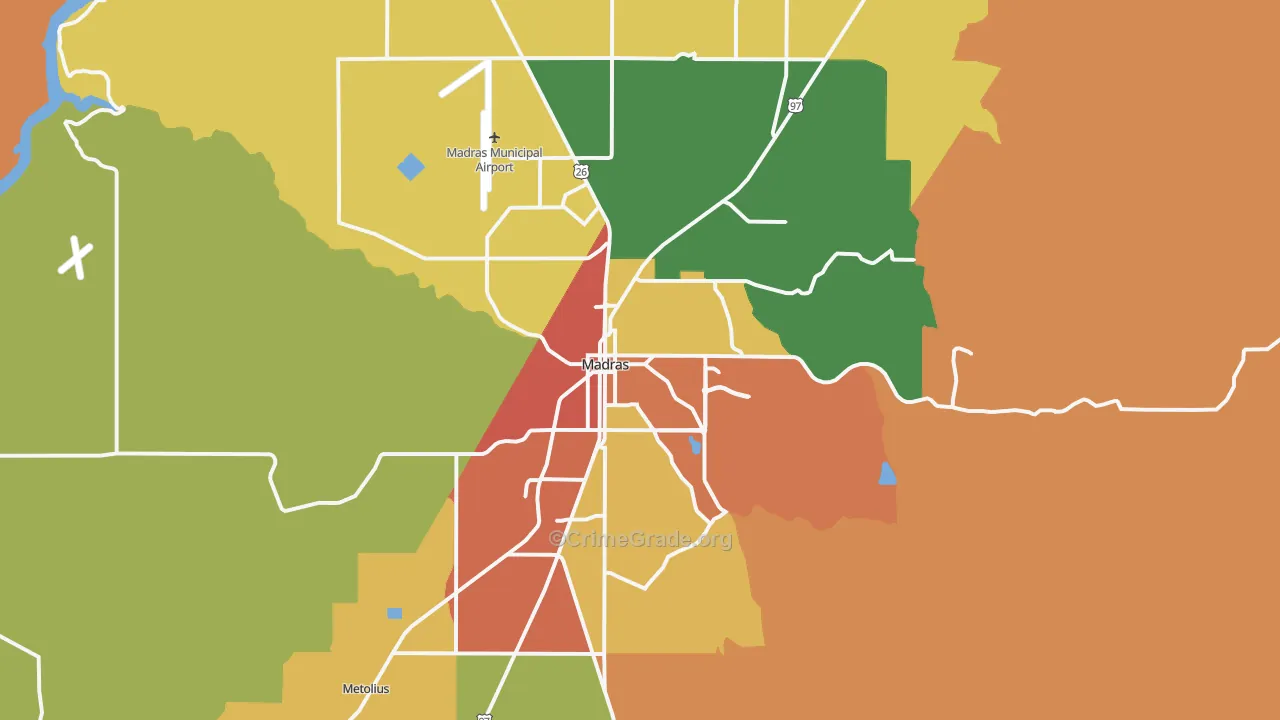 Madras, OR Map of Assault Rates