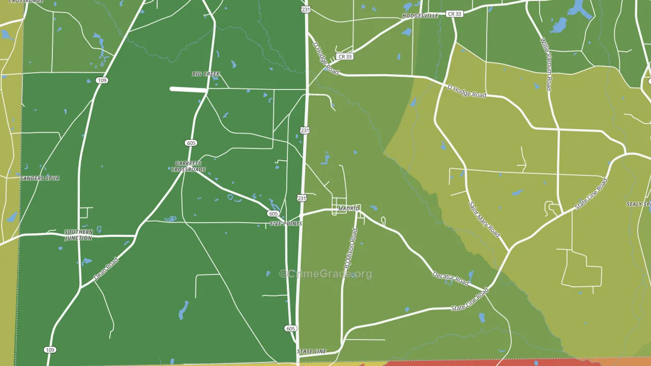 Madrid, AL Map of Assault Rates