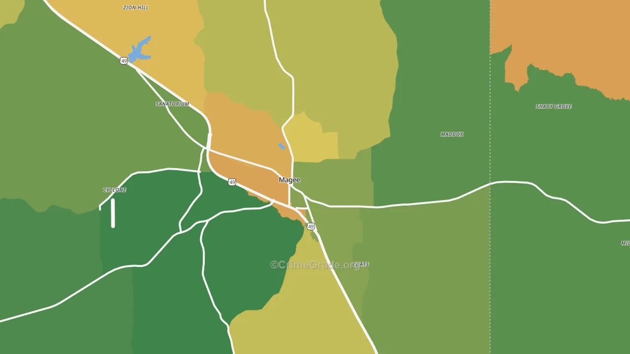 Magee, MS Map of Assault Rates