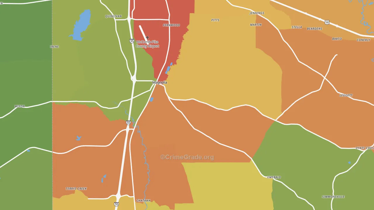 Magnolia, MS Map of Assault Rates