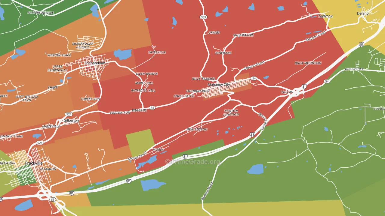 Mahanoy City, PA Map of Assault Rates
