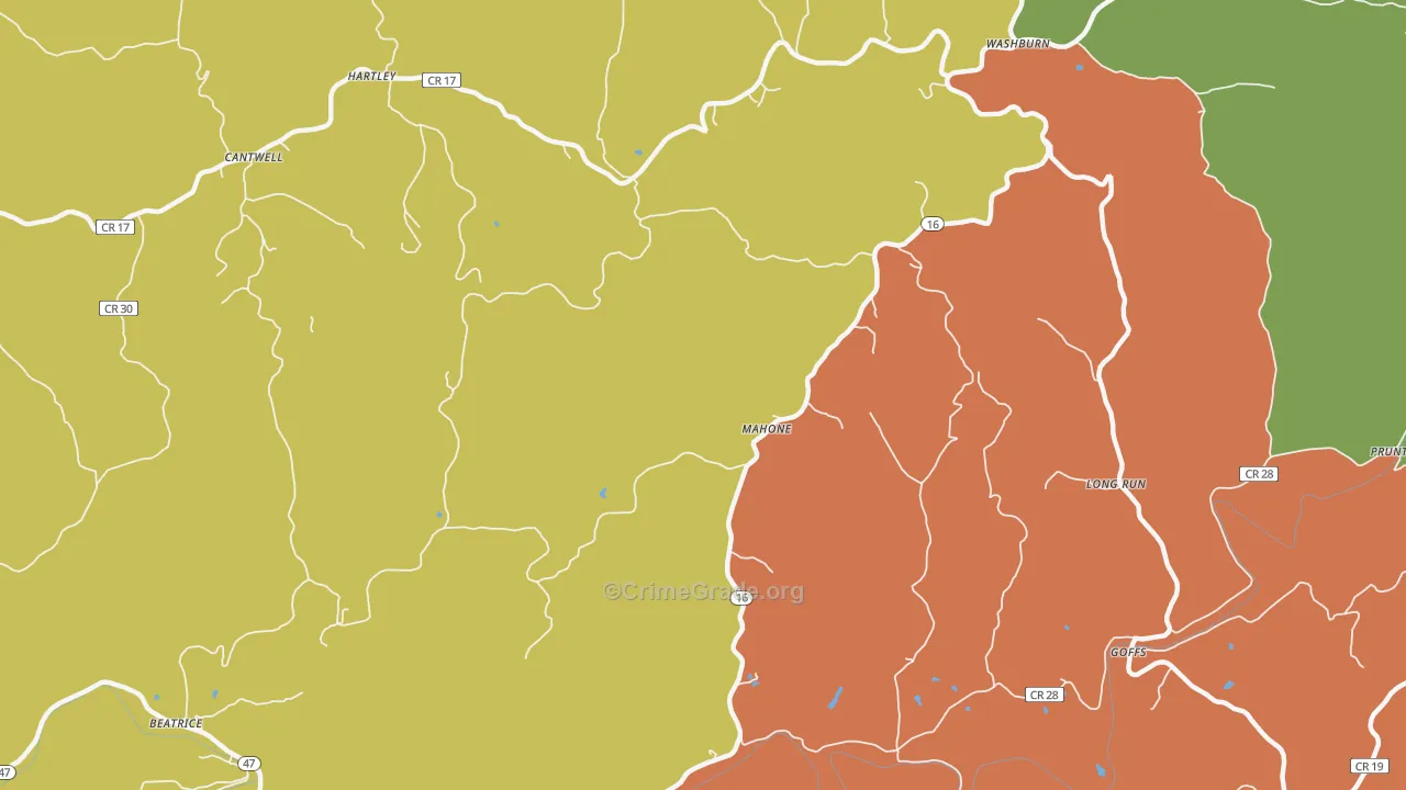 Mahone, WV Map of Assault Rates