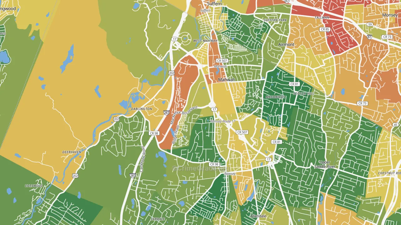 Mahwah, NJ Map of Assault Rates