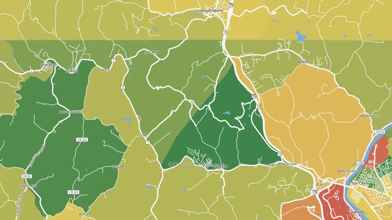Maidsville, WV Map of Assault Rates