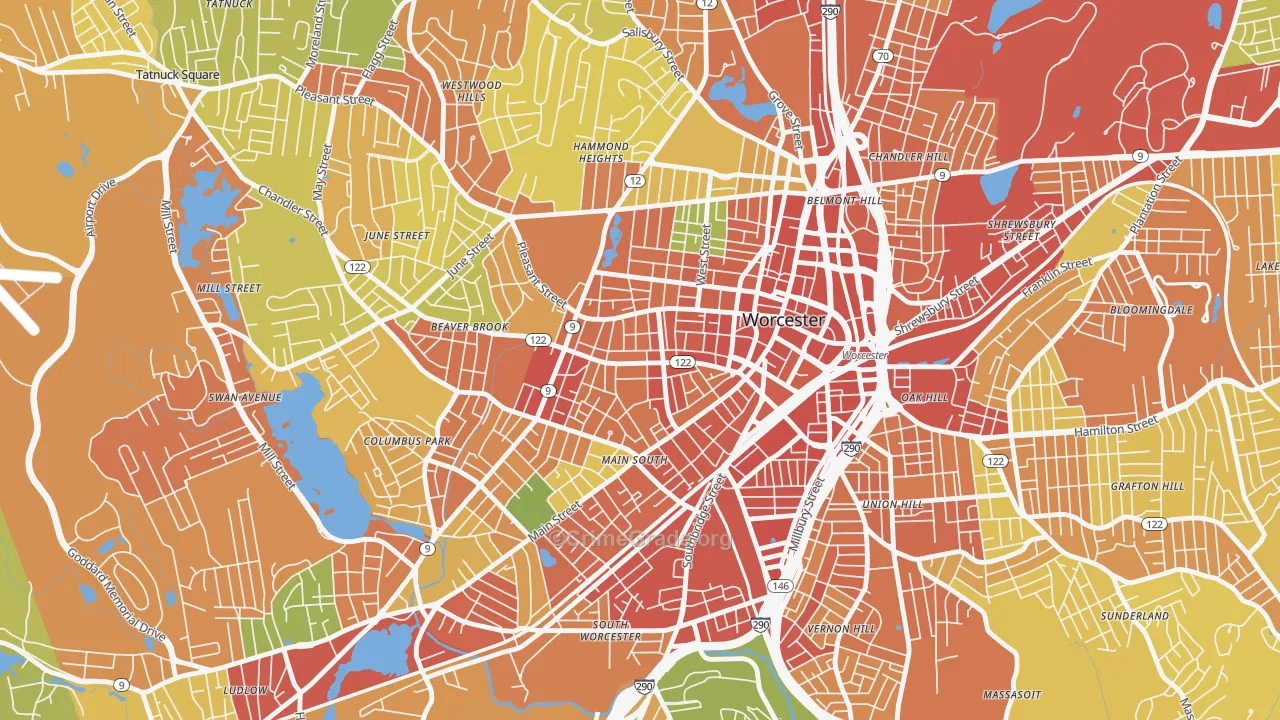 Main Middle, Worcester, MA Map of Assault Rates