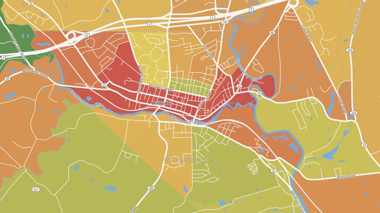 Main Street, Willimantic, CT Map of Assault Rates