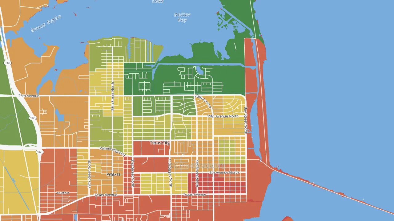 Mainland Park, Texas City, TX Map of Assault Rates