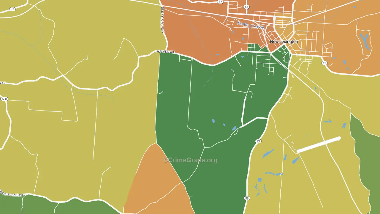 Mainsville, OH Map of Assault Rates
