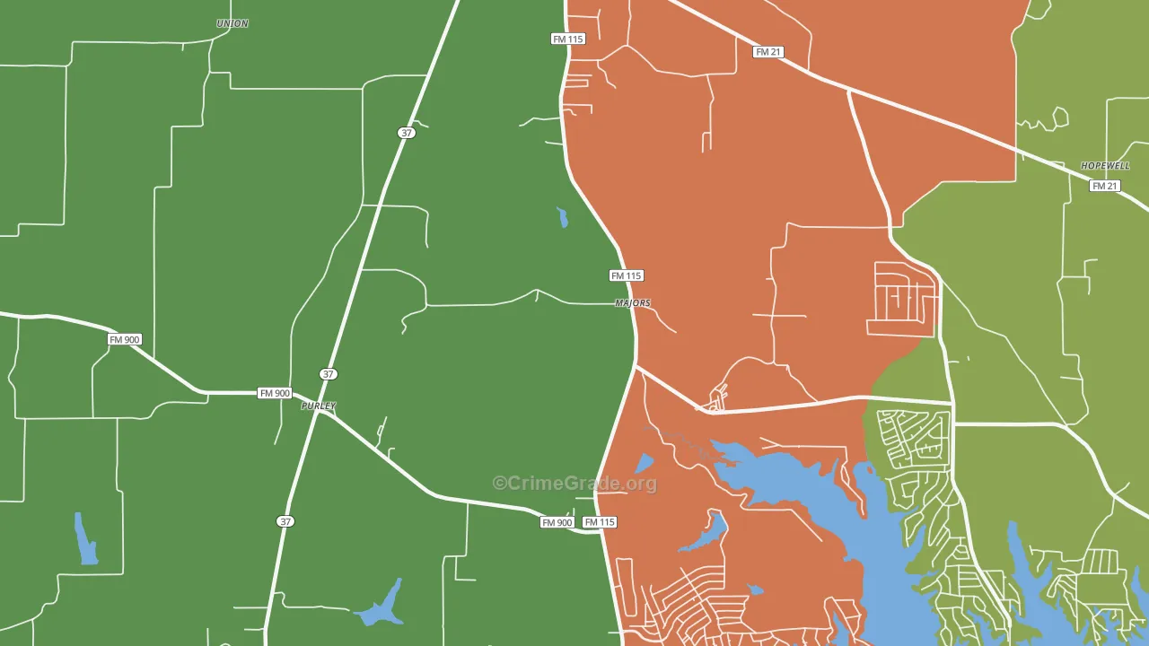 Majors, TX Map of Assault Rates