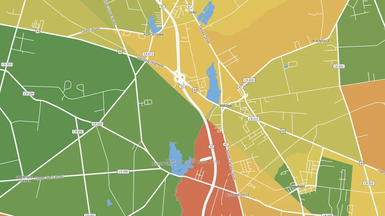 Malaga, NJ Map of Assault Rates