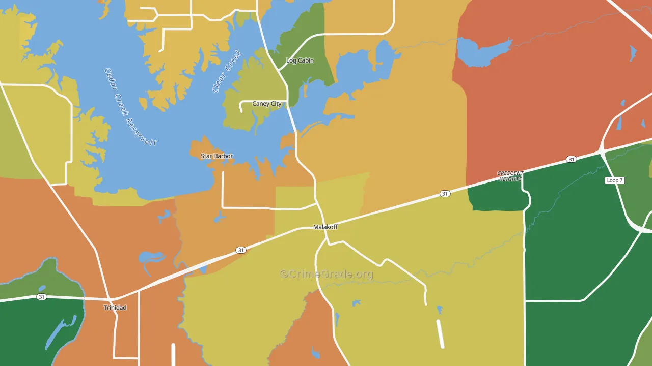 Malakoff, TX Map of Assault Rates