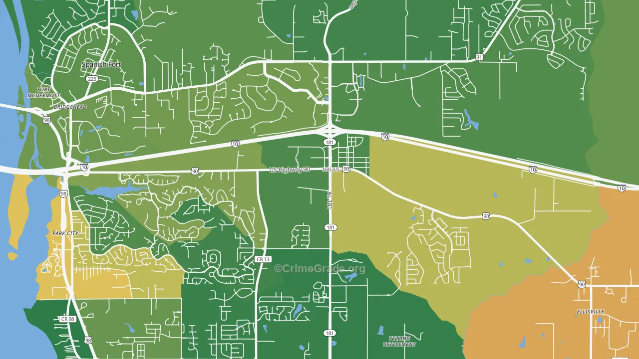 Malbis, AL Map of Assault Rates