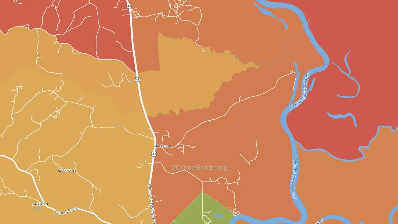 Malcolm, AL Map of Assault Rates