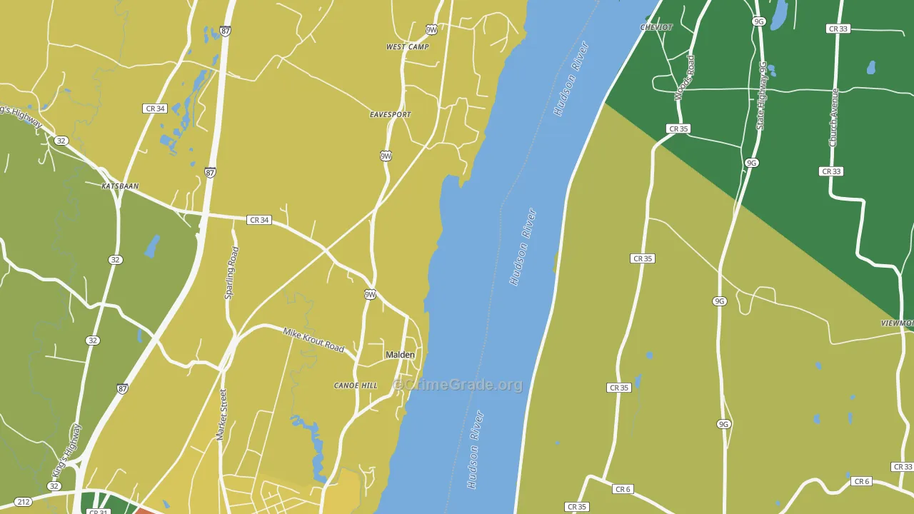 Malden-on-Hudson, NY Map of Assault Rates