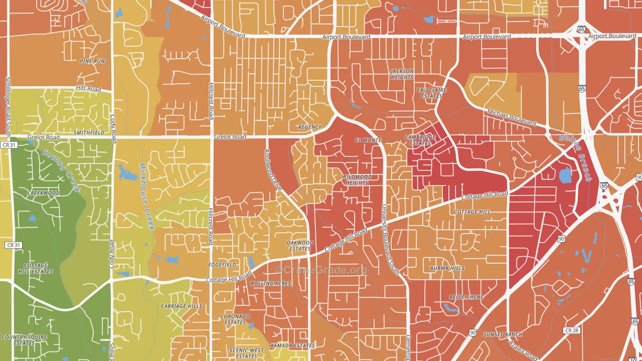 Malibar Heights, Mobile, AL Map of Assault Rates