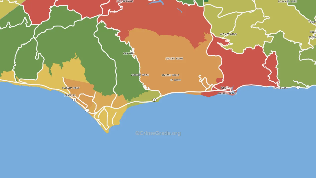 Malibu, CA Map of Assault Rates