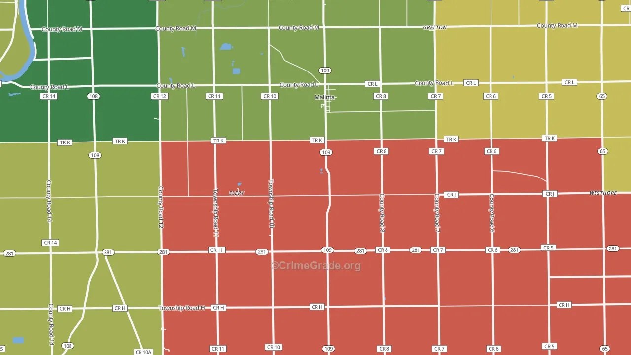 Malinta, OH Map of Assault Rates
