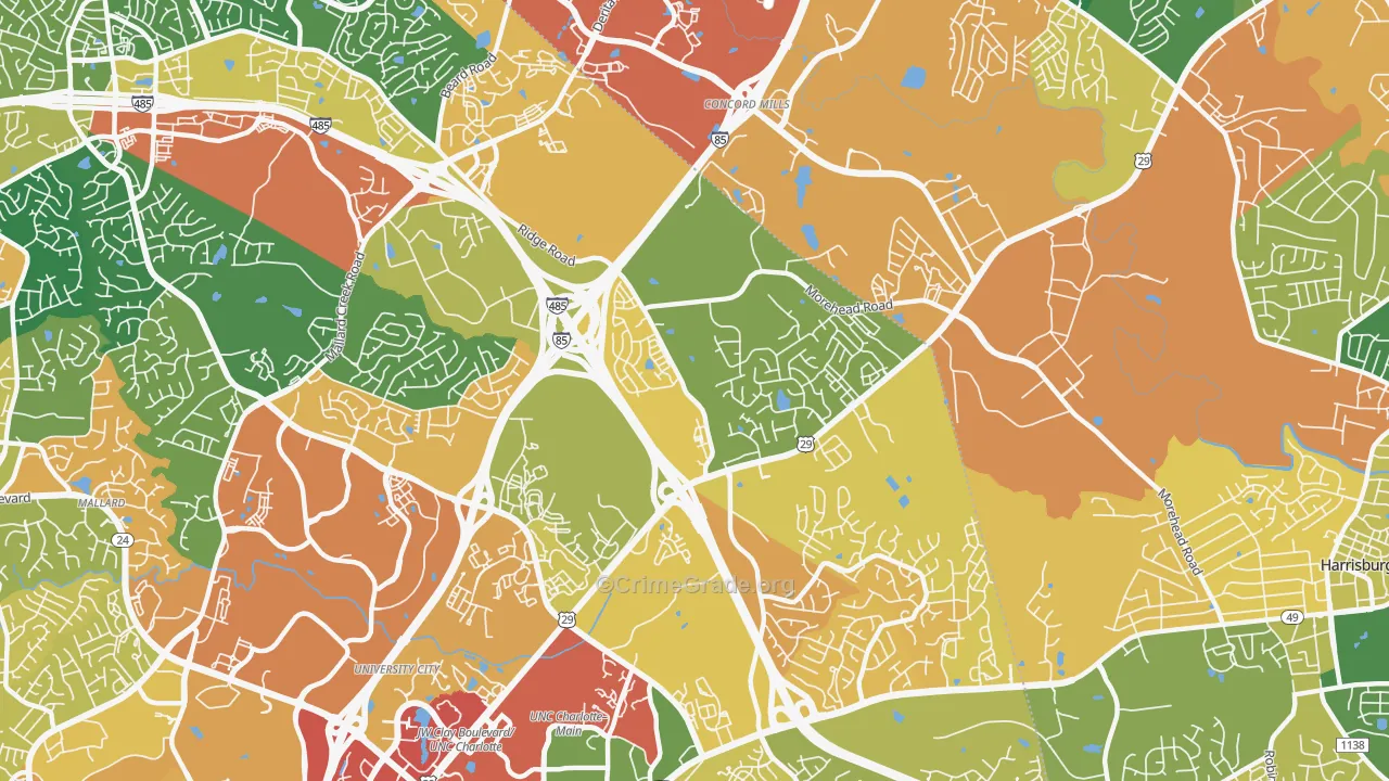 Mallard Creek-Withrow Downs, Charlotte, NC Map of Assault Rates
