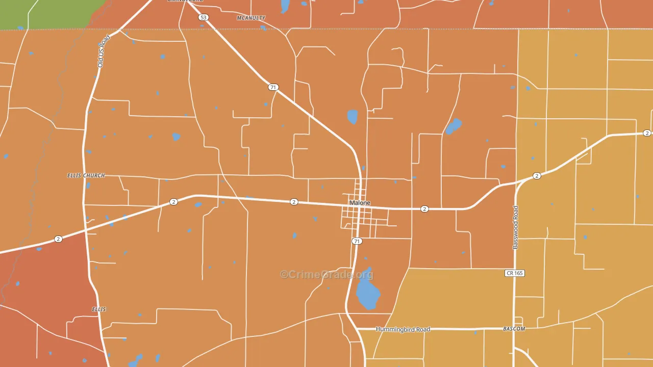Malone, FL Map of Assault Rates