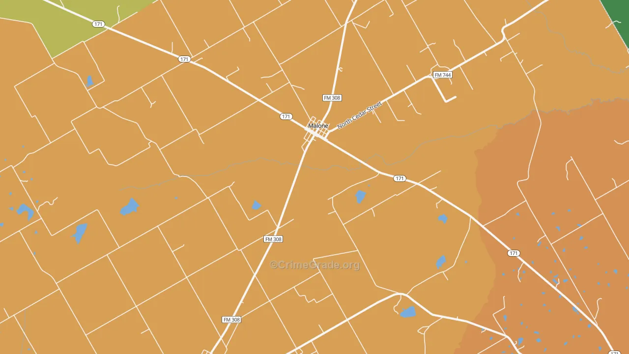 Malone, TX Map of Assault Rates