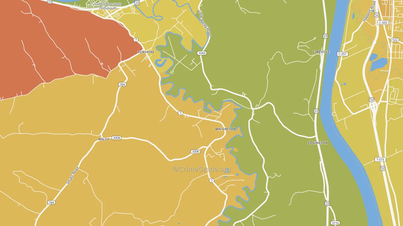 Maloneton, KY Map of Assault Rates