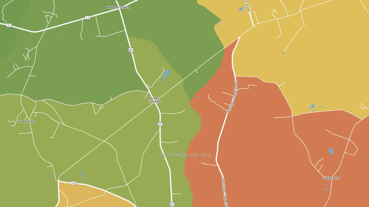 Malpass Corner, NC Map of Assault Rates