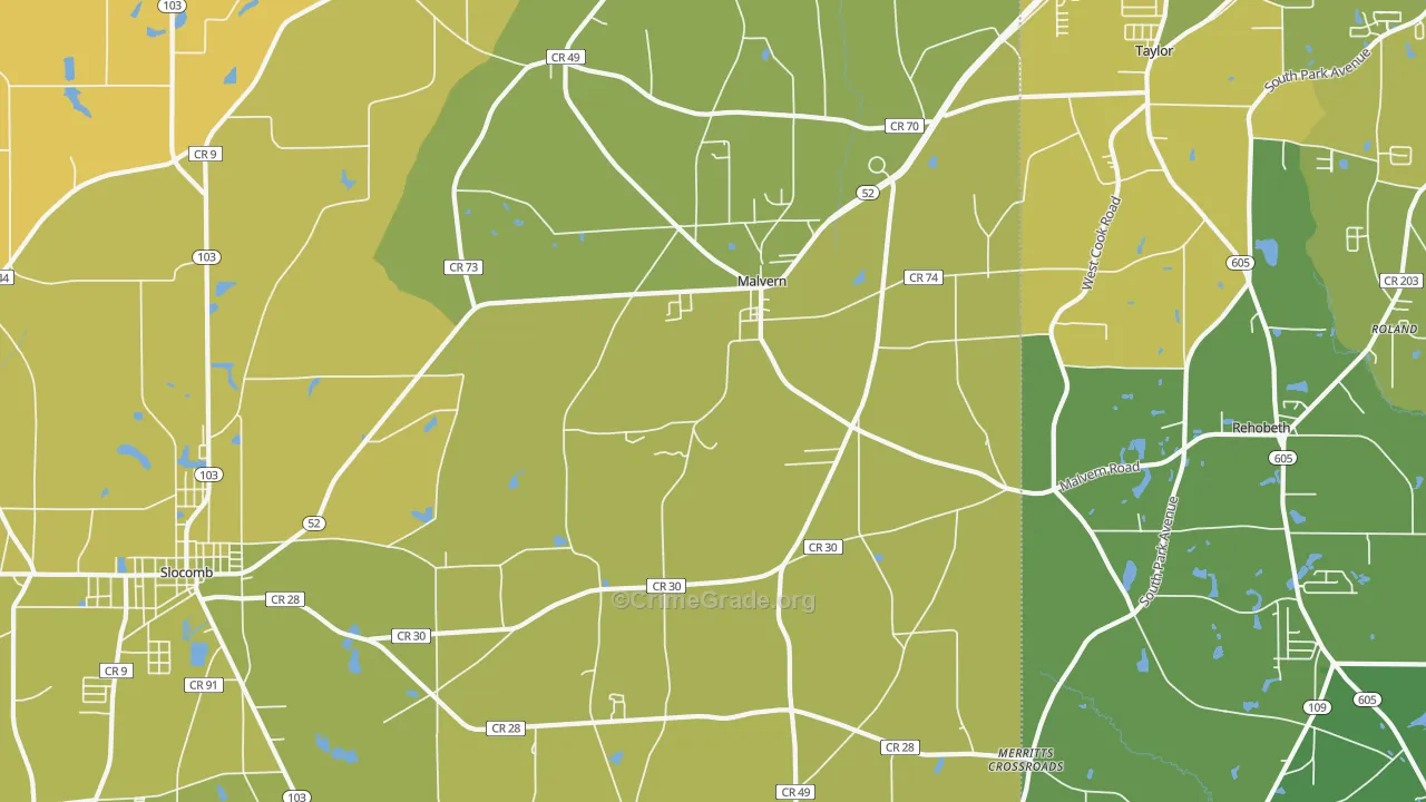 Malvern, AL Map of Assault Rates