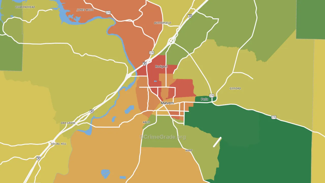 Malvern, AR Map of Assault Rates