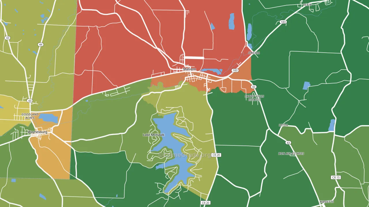 Malvern, OH Map of Assault Rates