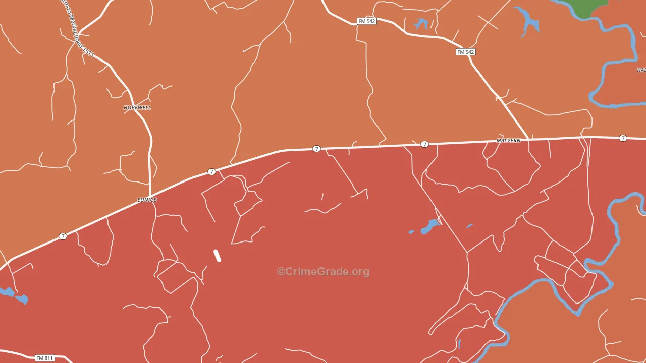 Malvern, TX Map of Assault Rates