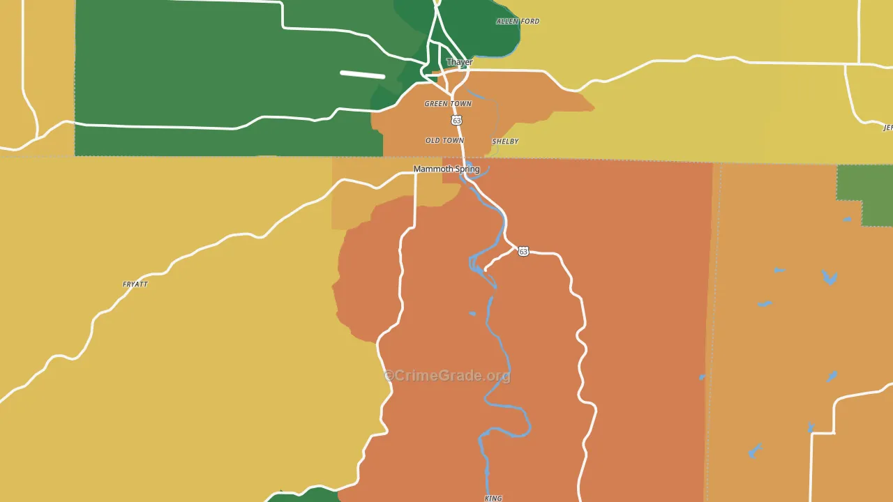 Mammoth Spring, AR Map of Assault Rates