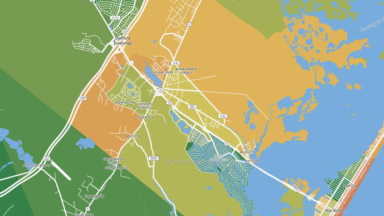 Manahawkin, NJ Map of Assault Rates