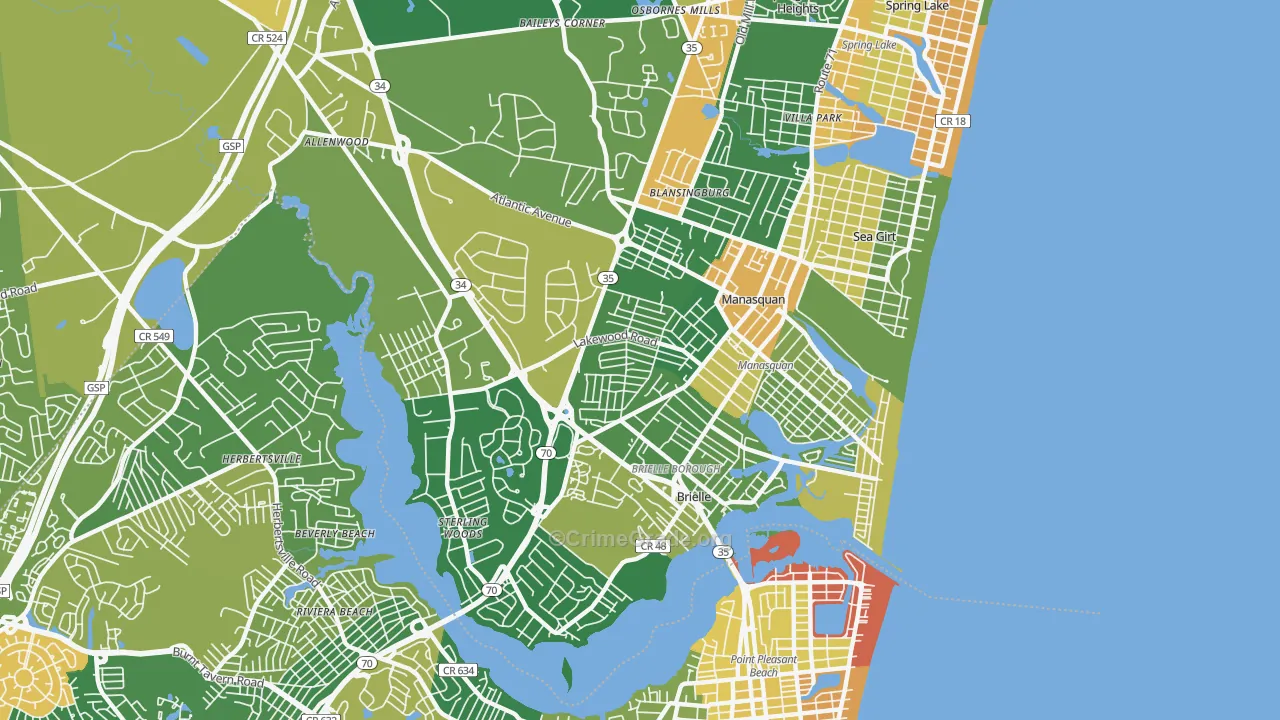 Manasquan, NJ Map of Assault Rates