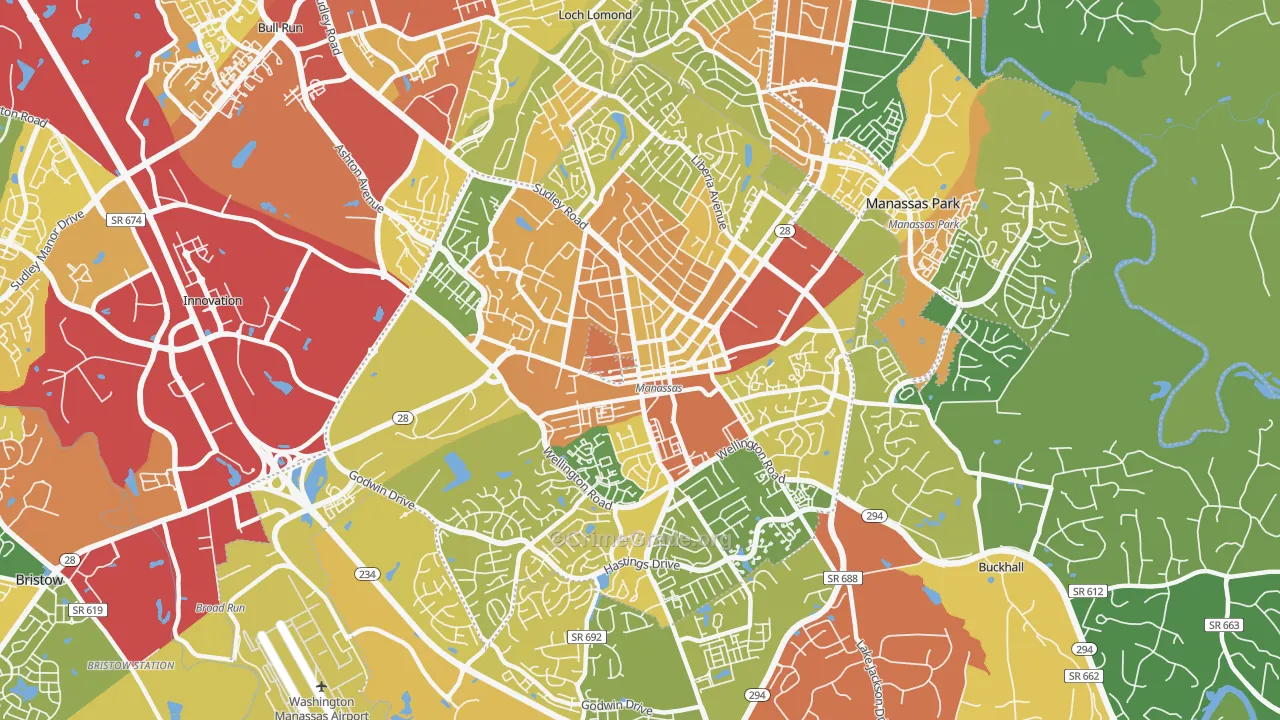 Manassas City, VA Map of Assault Rates