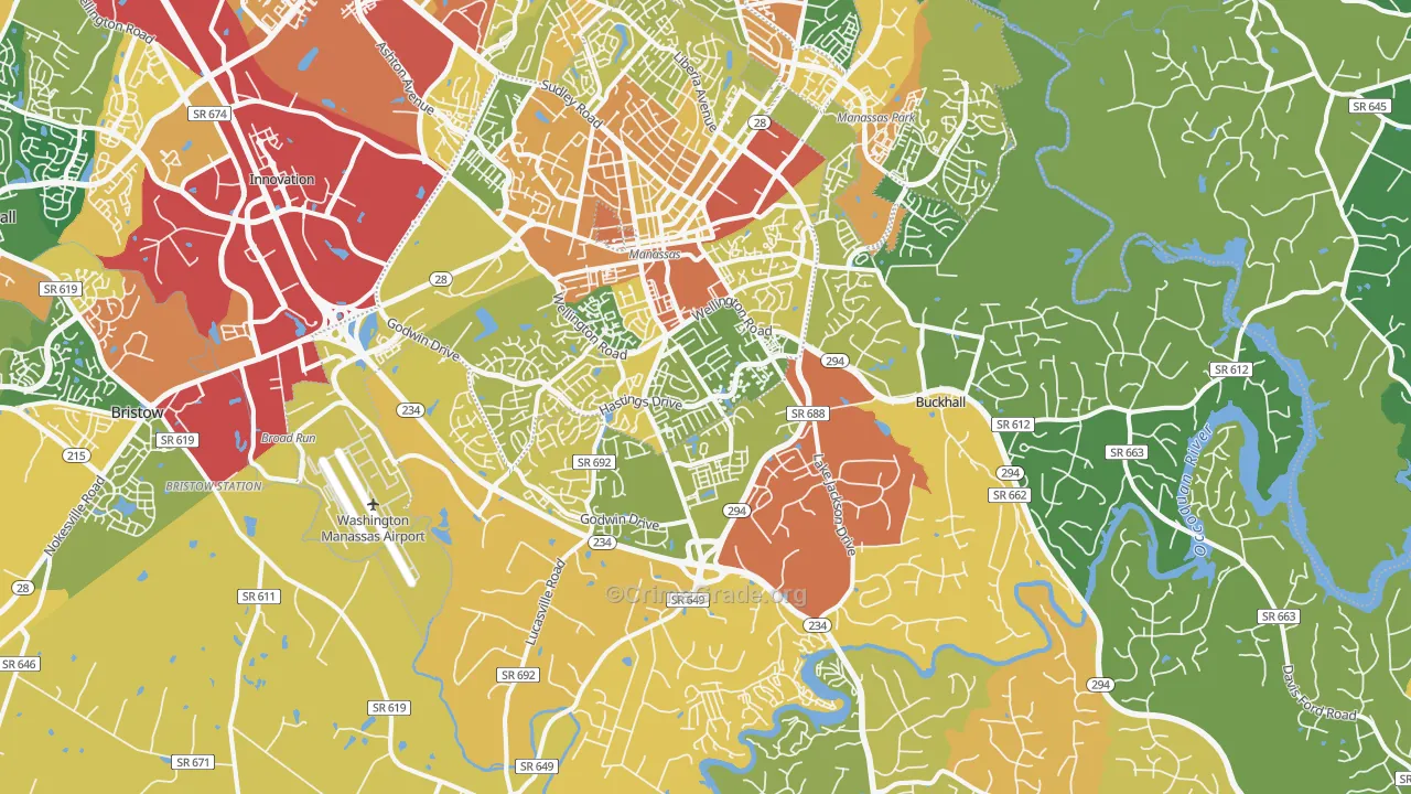 Manassas, VA Map of Assault Rates