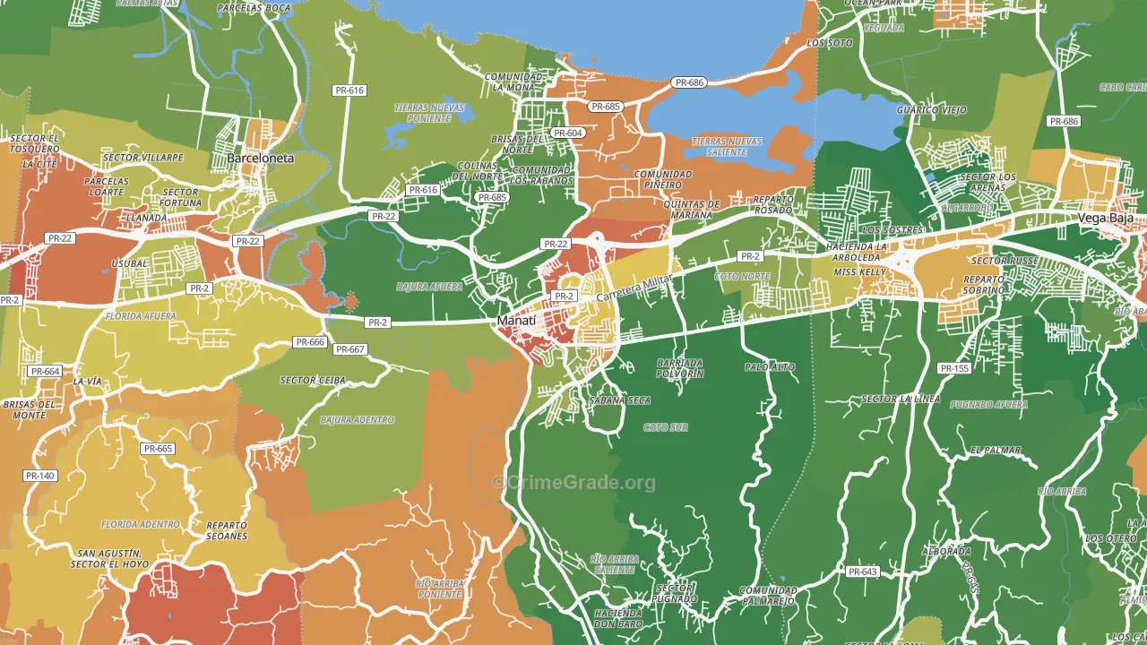 Manati Municipio, PR Map of Assault Rates