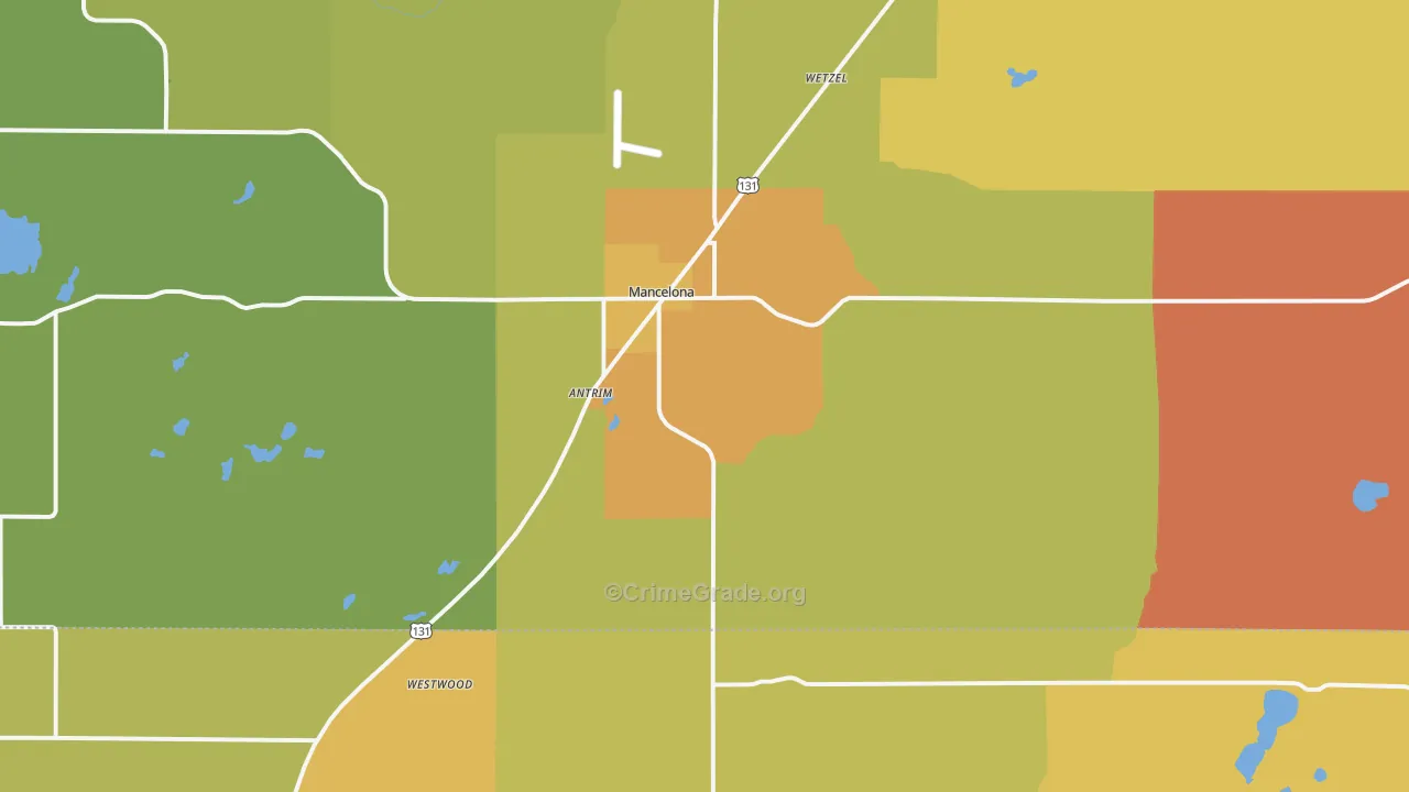 Mancelona, MI Map of Assault Rates