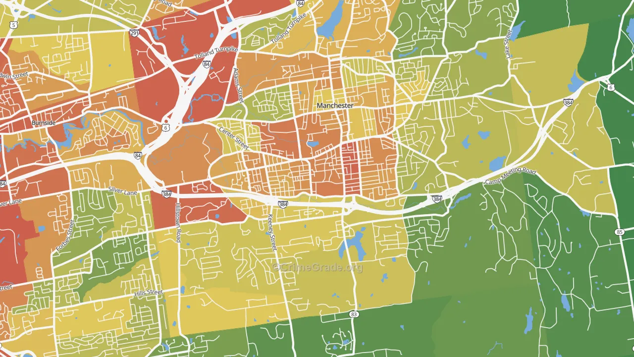 Manchester, CT Map of Assault Rates