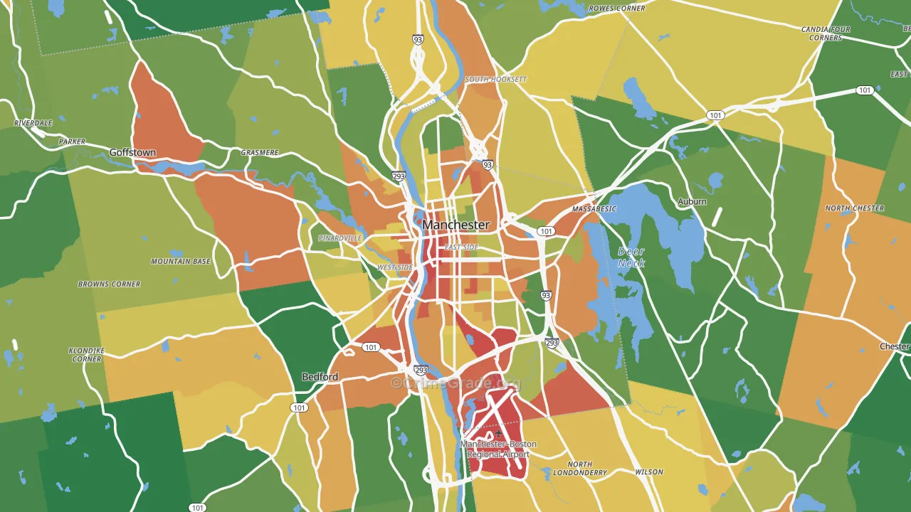 Manchester, NH Map of Assault Rates