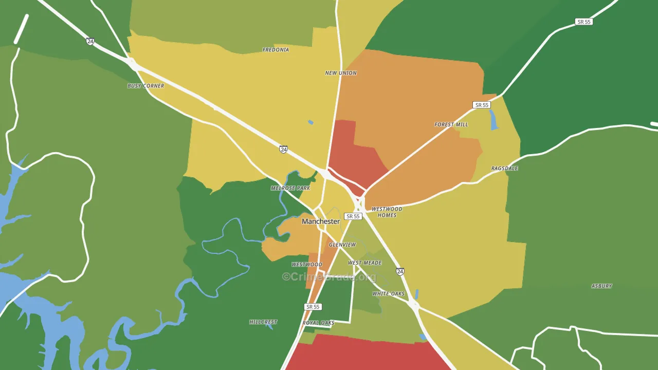 Manchester, TN Map of Assault Rates