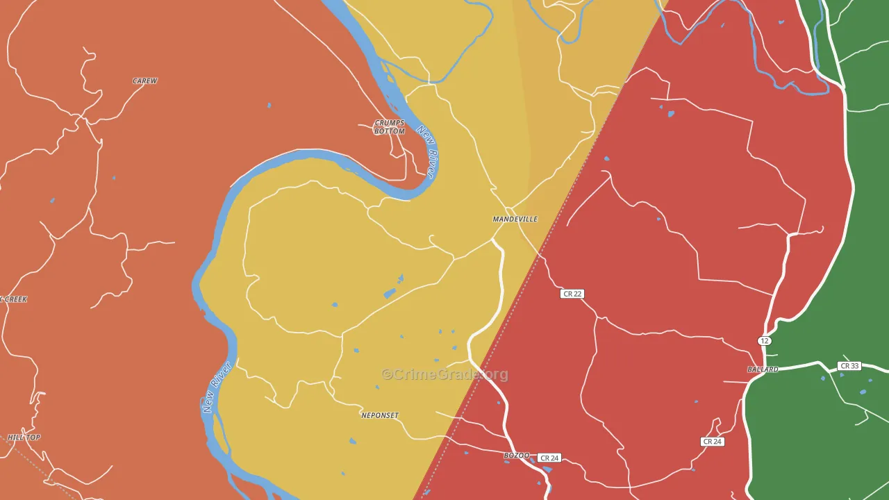 Mandeville, WV Map of Assault Rates