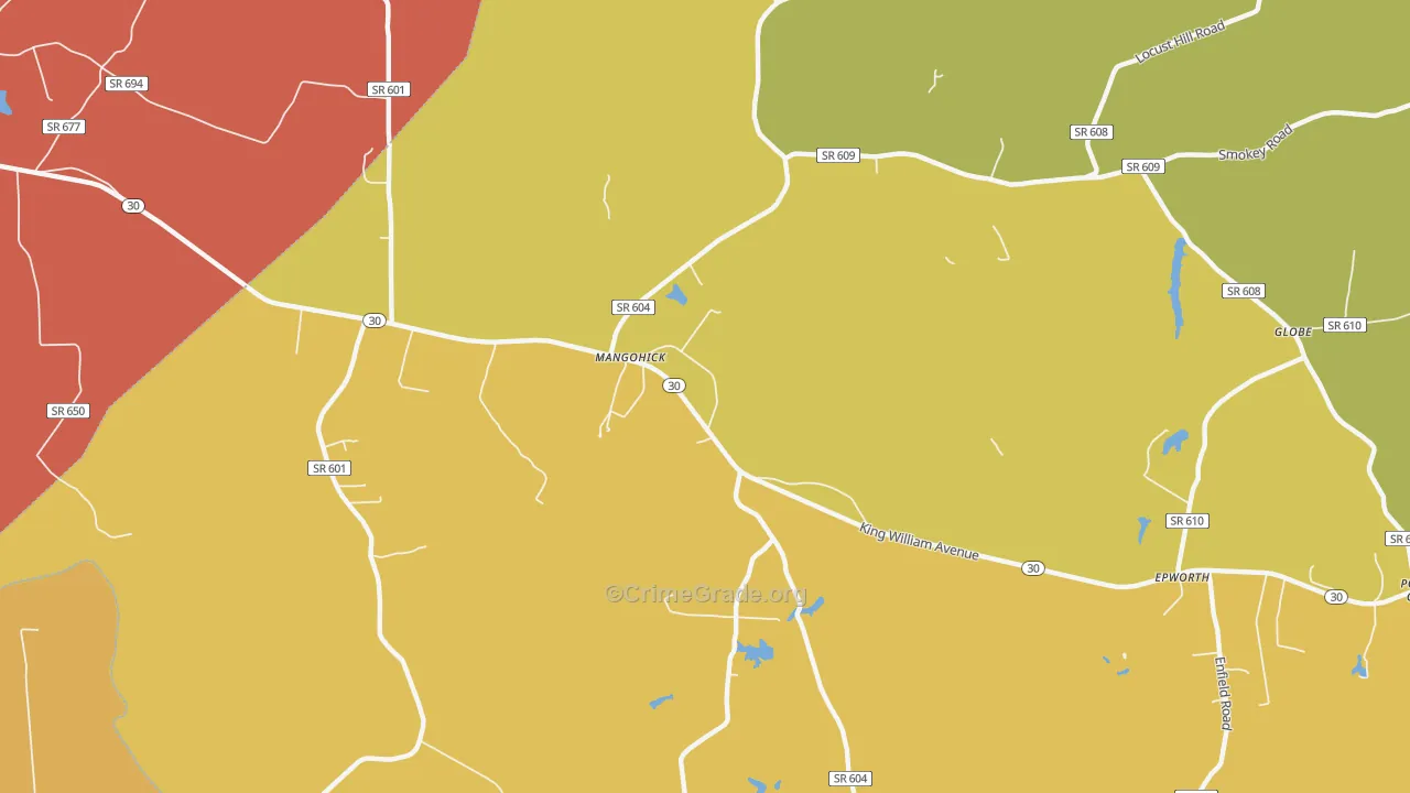 Mangohick, VA Map of Assault Rates