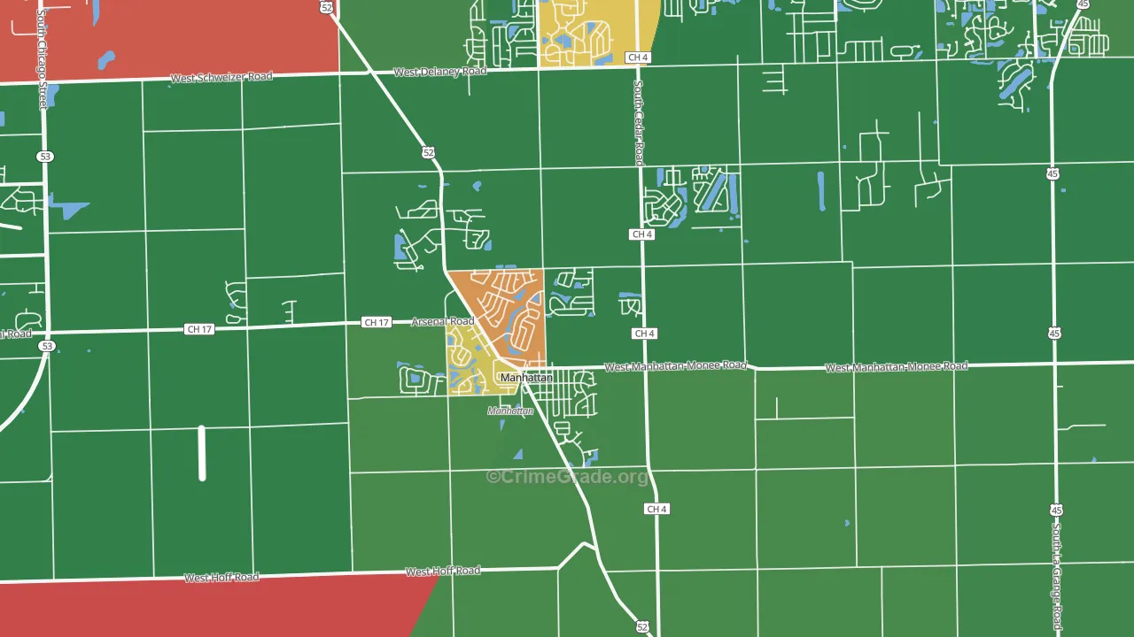 Manhattan, IL Map of Assault Rates