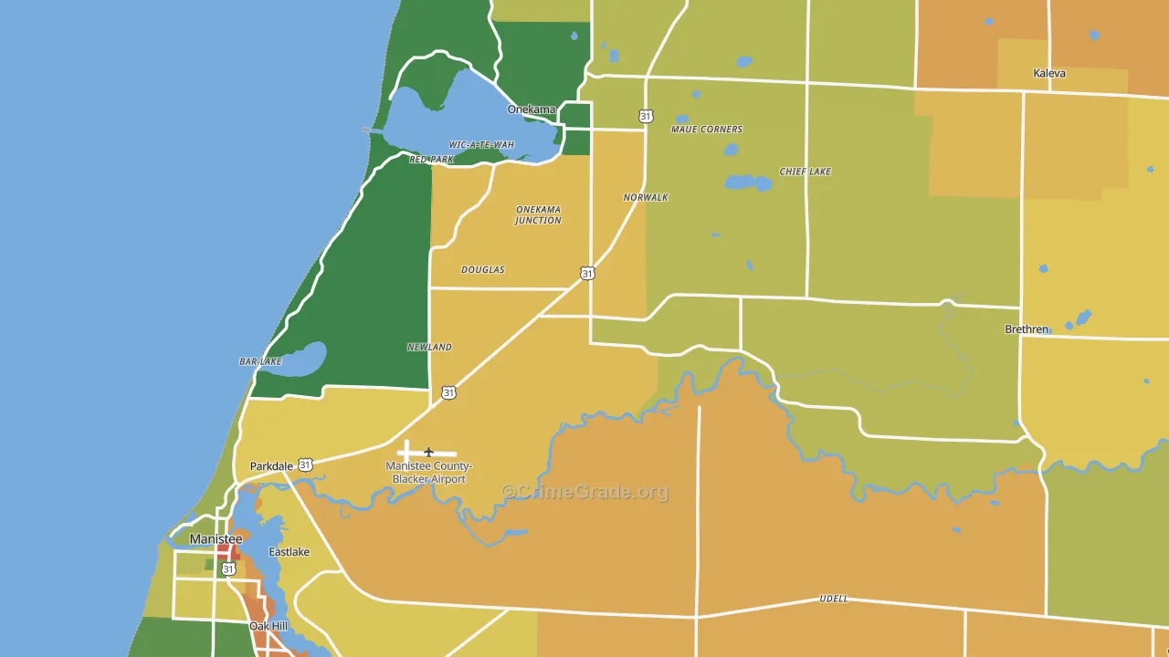 Manistee County, MI Map of Assault Rates