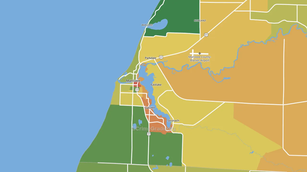 Manistee, MI Map of Assault Rates