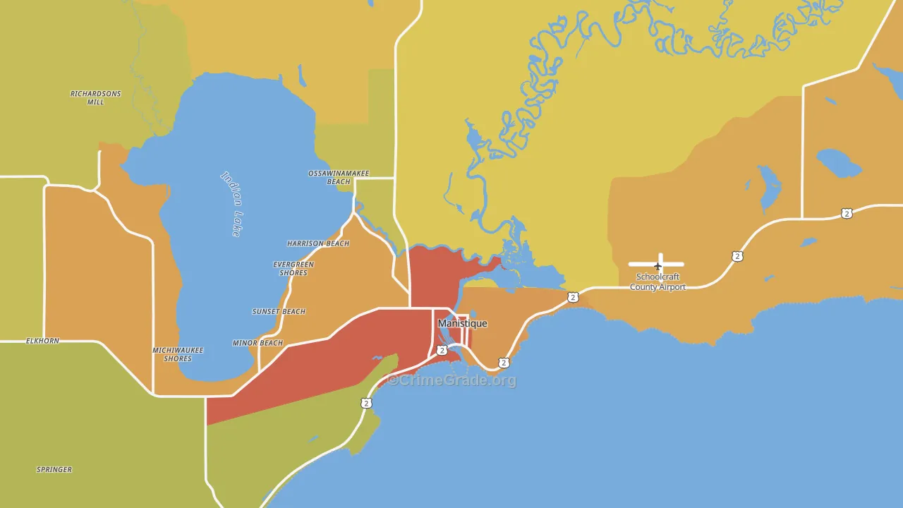 Manistique, MI Map of Assault Rates