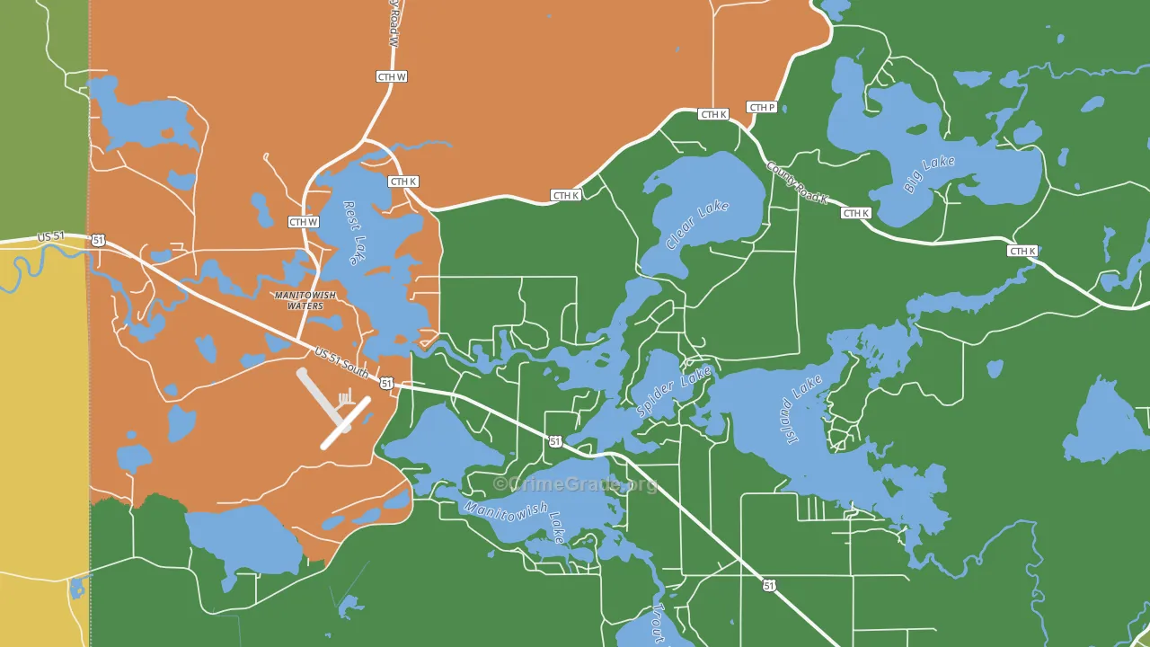 Manitowish Waters, WI Map of Assault Rates