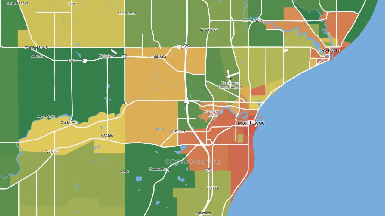 Manitowoc County, WI Map of Assault Rates